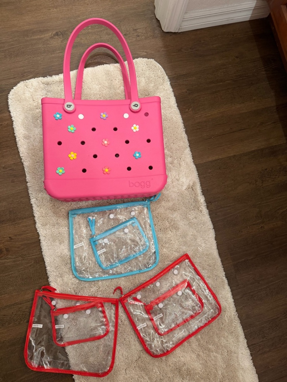 Bogg Bag Classic Tote in Hot Pink with Floral Charms and extra inserts